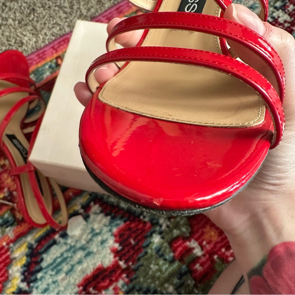 Sergio Rossi Red Godiva Steel Round Toe Stiletto Slip On Slingback Heels 37 - Picture 6 of 9